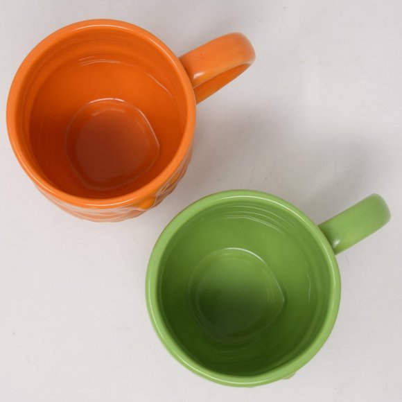 2 Owl Mugs Ceramic Orange Green 12 oz 3D Shaped Retro Boho - Picture 8 of 11